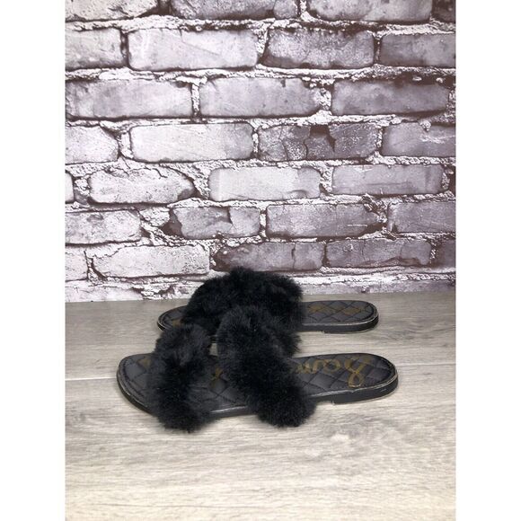 Sam Edelman Griselda Black Faux Fur Strap Slides Sandals Women’s Sz 9M US/39EU - Picture 8 of 15